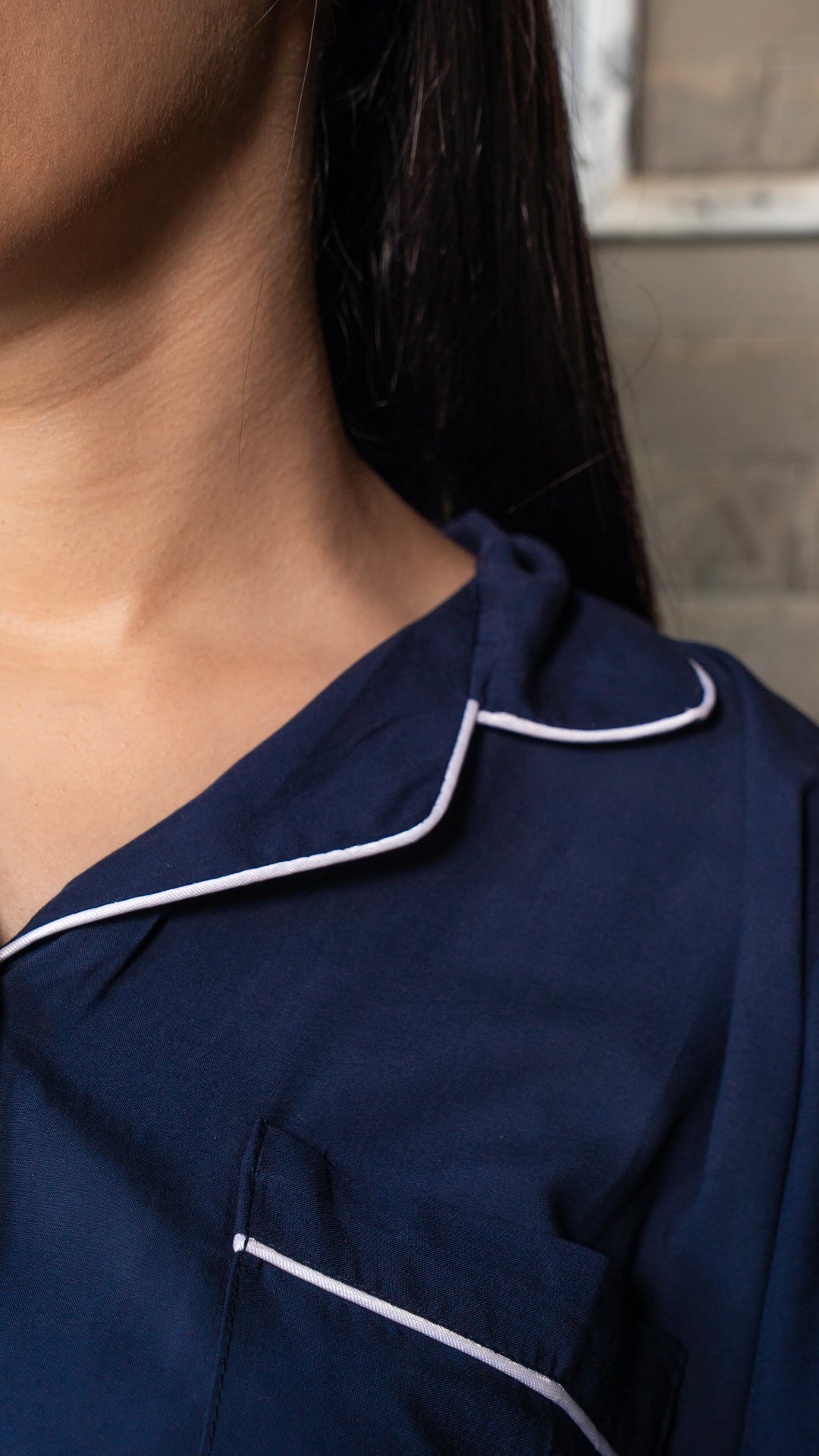 Dark Blue Linen Solid PJ Set