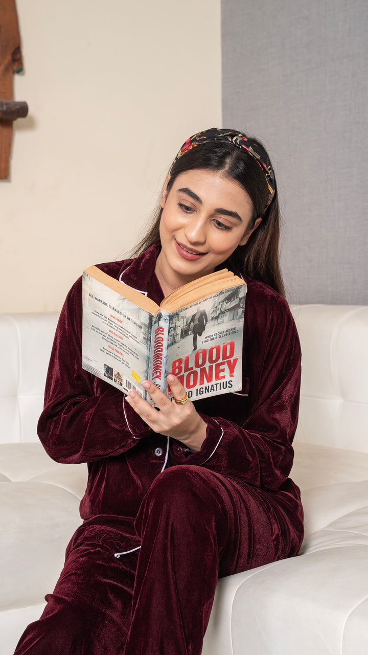 Wine Red Premium Velvet PJ Set