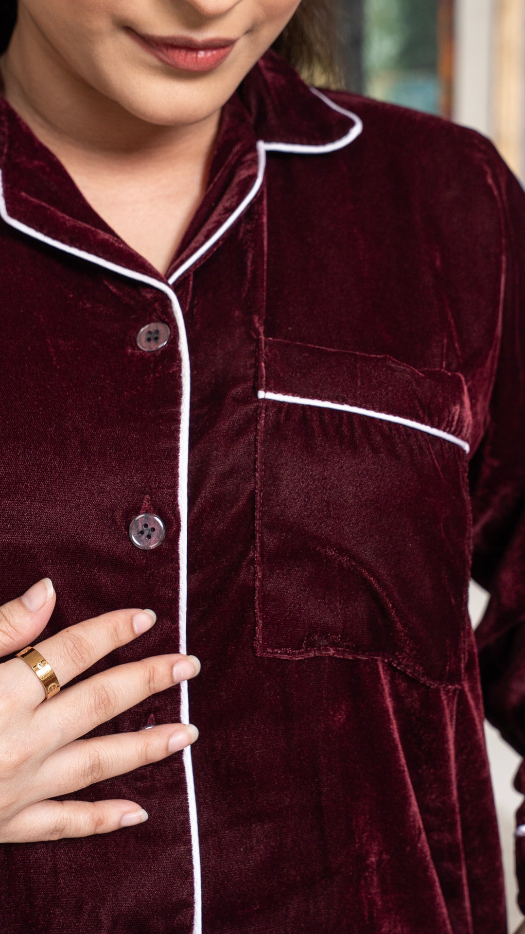 Wine Red Premium Velvet PJ Set