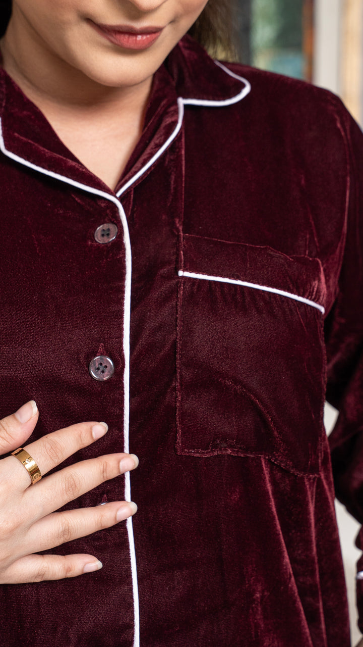 Wine Red Premium Velvet PJ Set