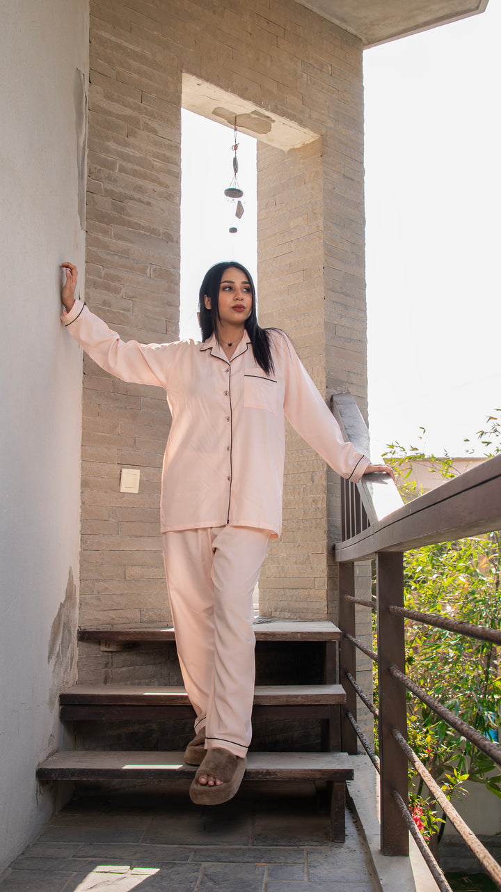 Peach Linen Solid PJ Set