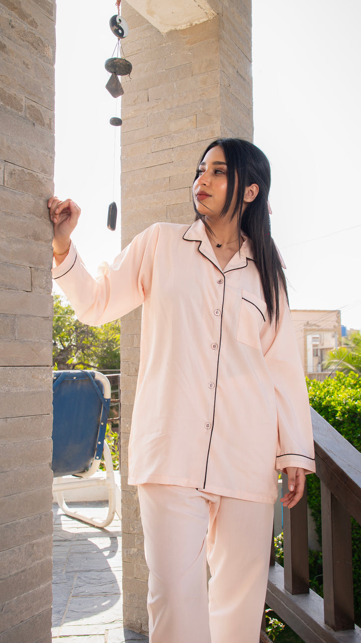 Peach Linen Solid PJ Set