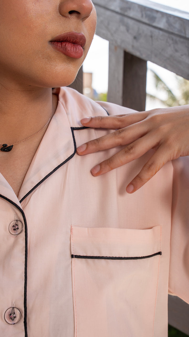 Peach Linen Solid PJ Set