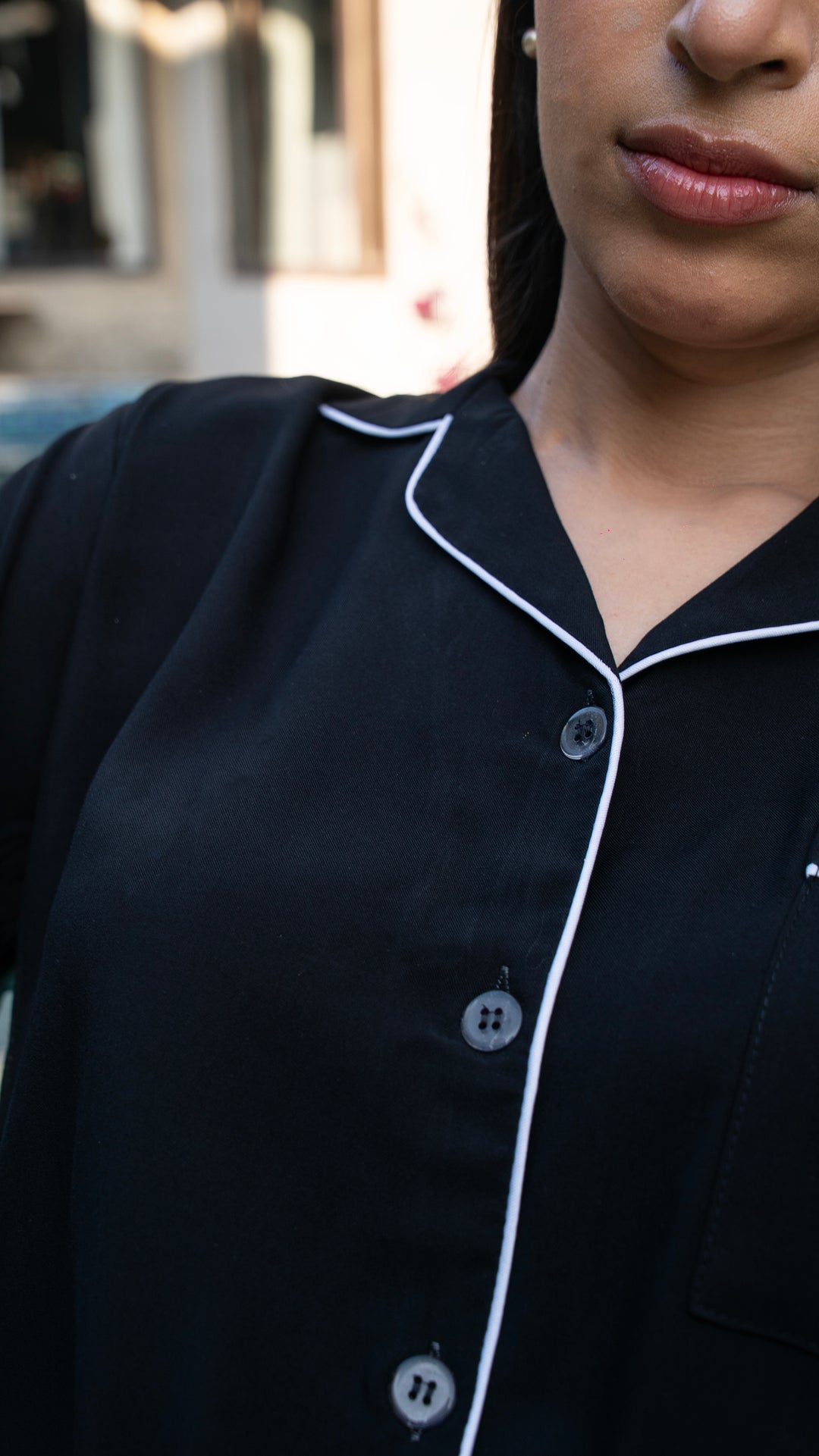 Black Linen Solid PJ Set