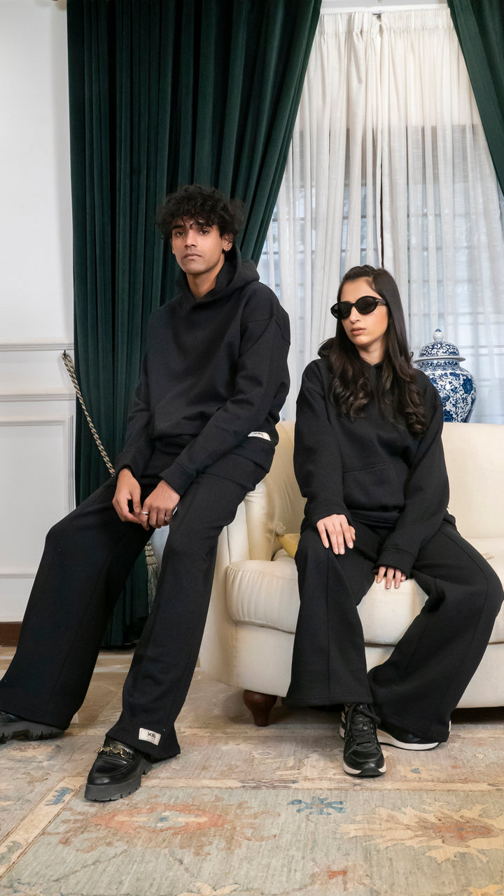Jet Black Oversized Hoodie Set
