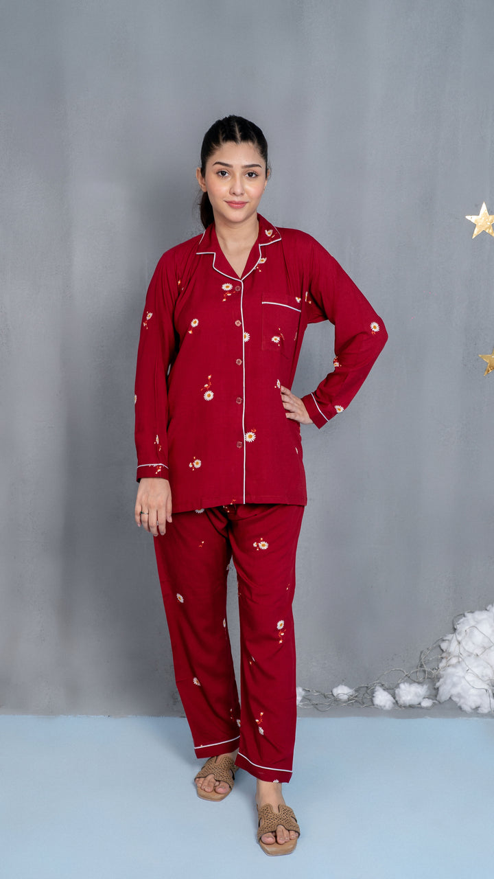 Crimson Daisy PJ Set