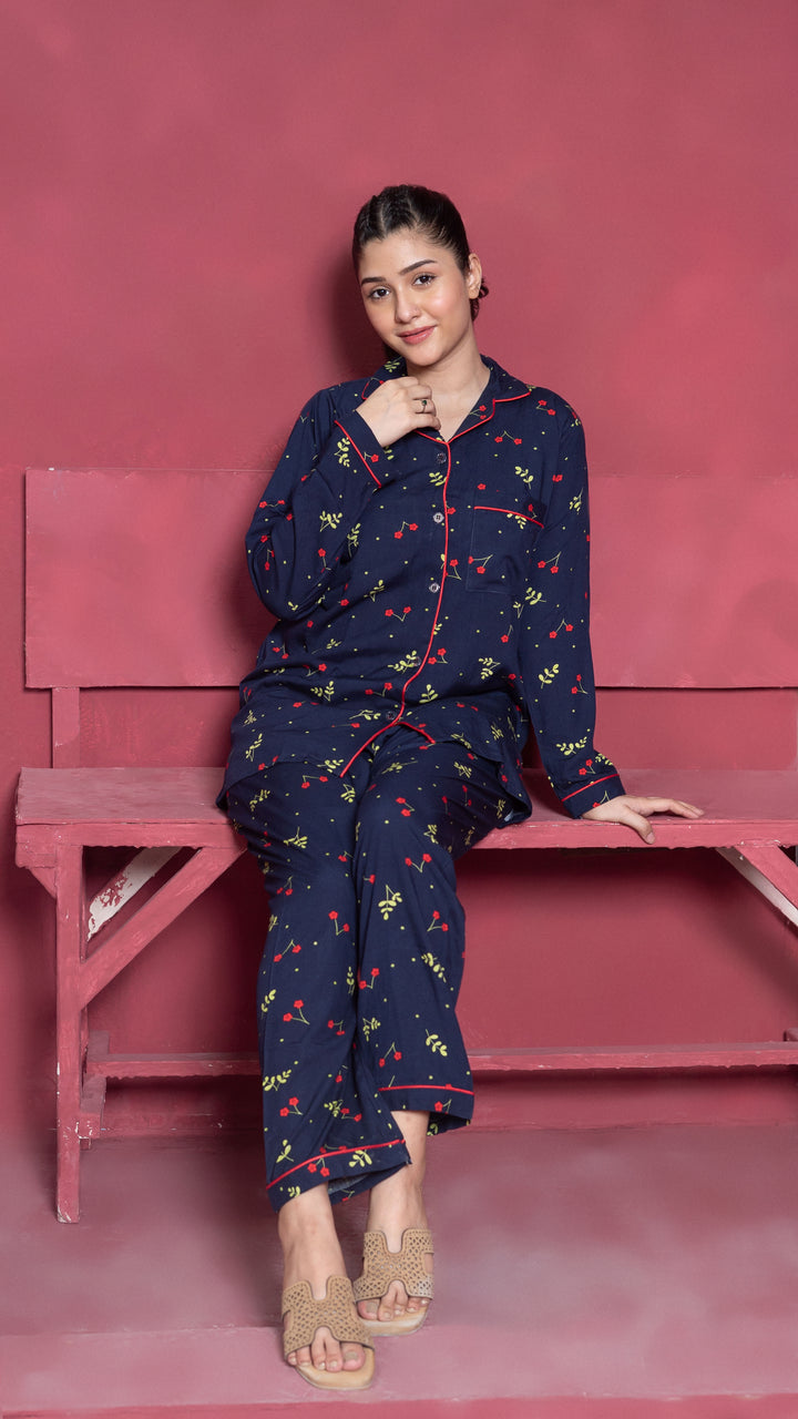 Navy Blossom PJ Set