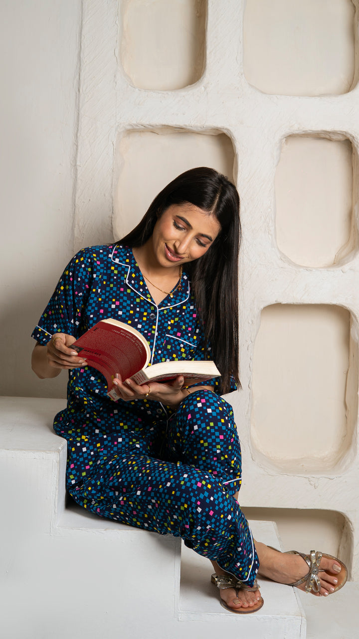 Blue Pixel Half Sleeves PJ Set