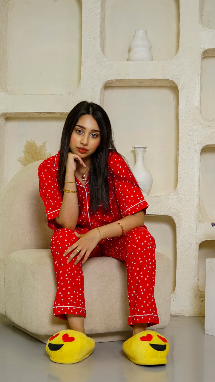White Stars Half Sleeves PJ Set