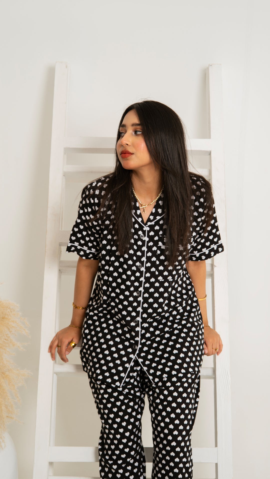 Midnight Hearts Half Sleeves PJ Set