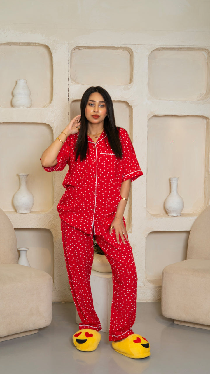 White Stars Half Sleeves PJ Set