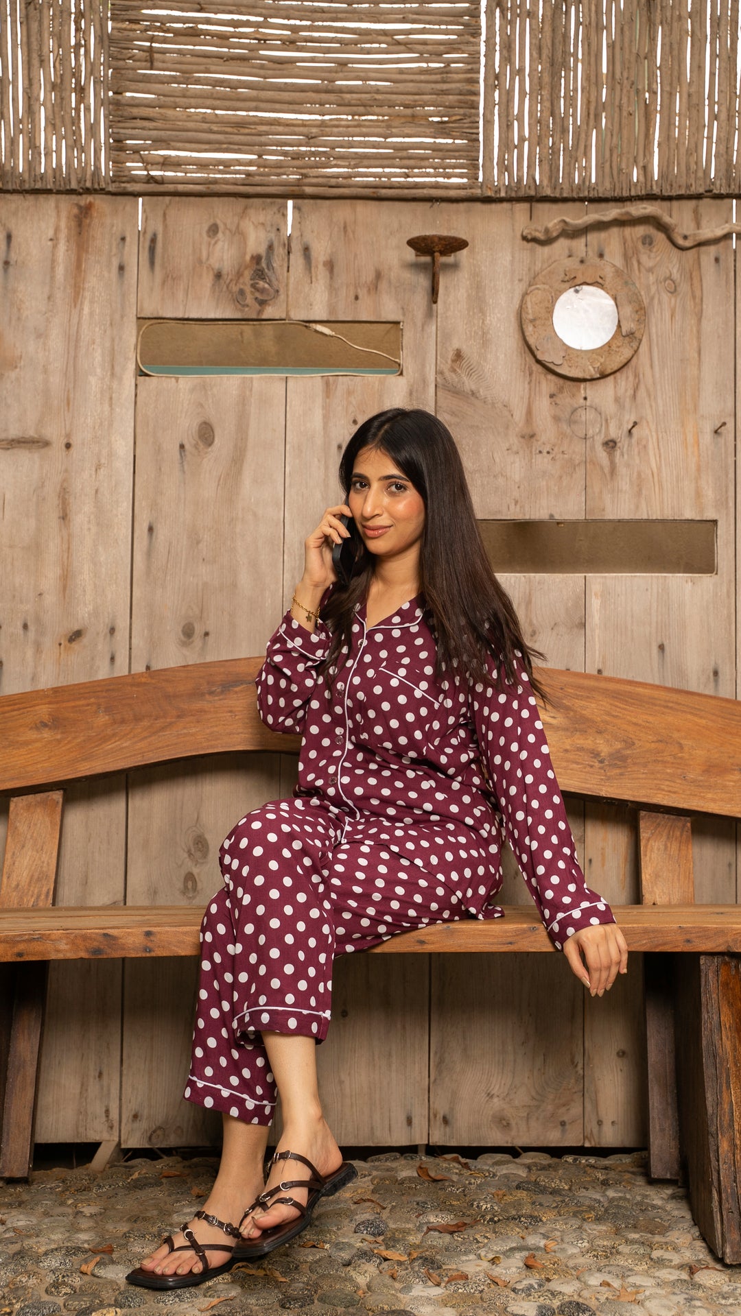 Maroon Polkas PJ Set