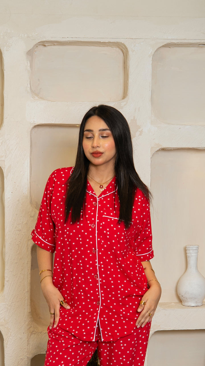White Stars Half Sleeves PJ Set