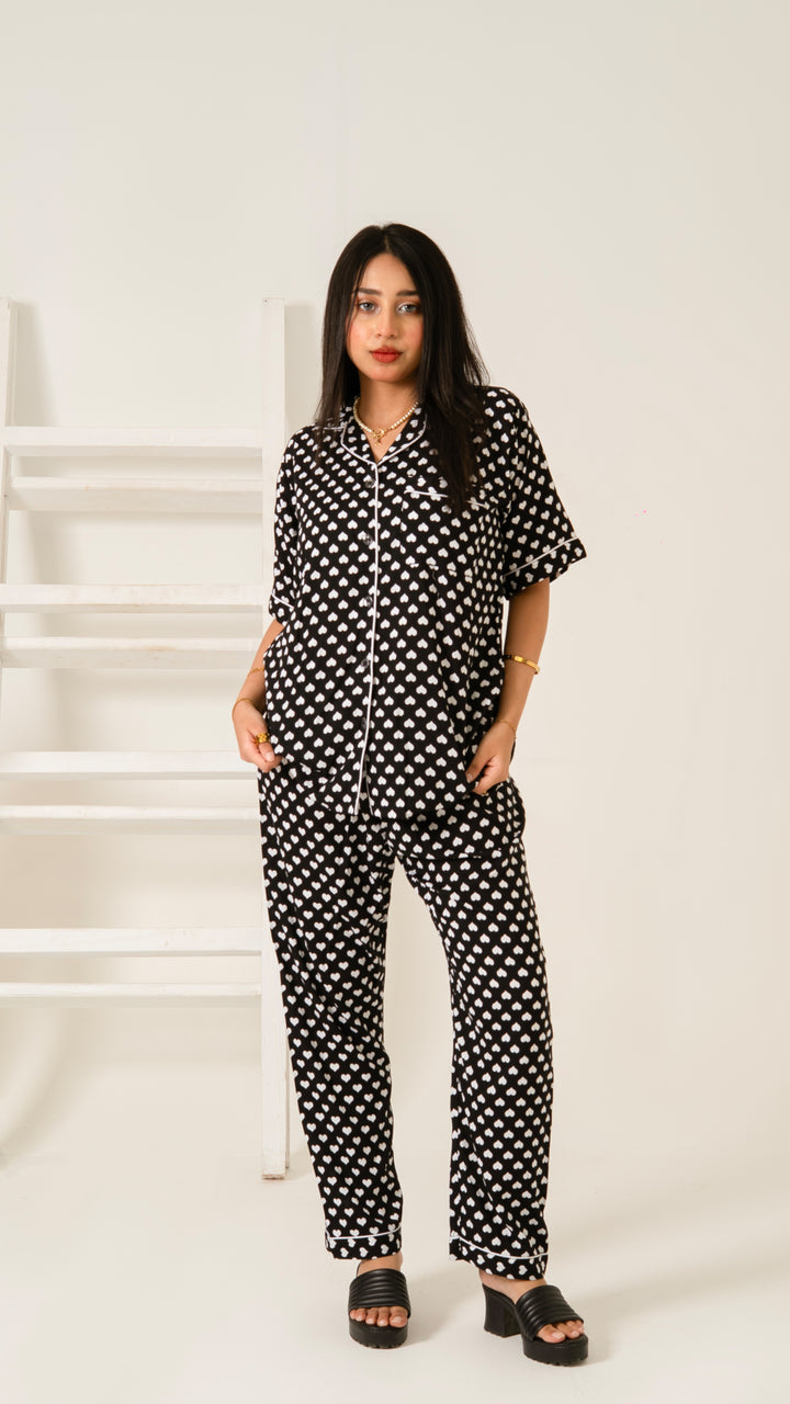 Midnight Hearts Half Sleeves PJ Set