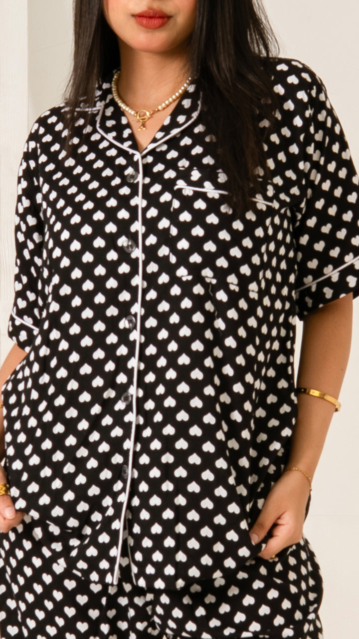 Midnight Hearts Half Sleeves PJ Set