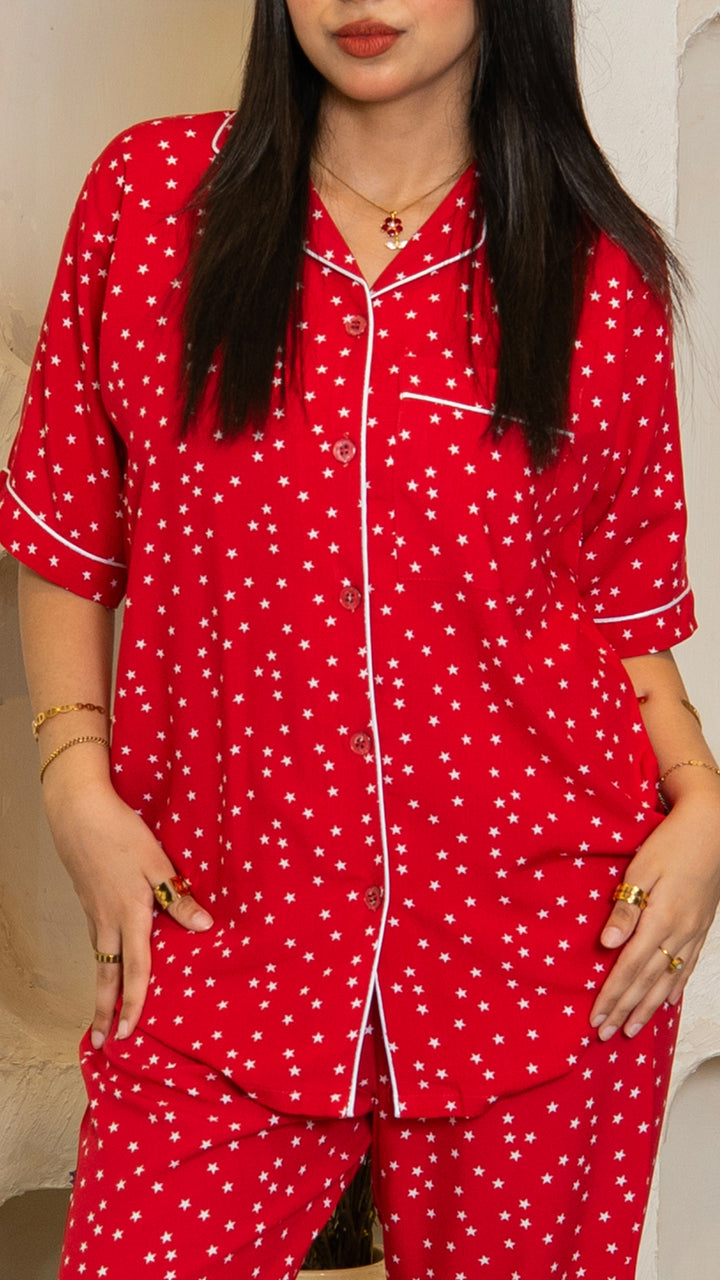 White Stars Half Sleeves PJ Set